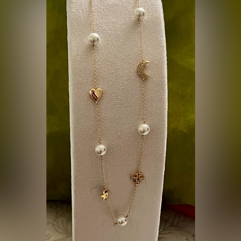 Tory Burch Moondance star, moon, pearl necklace